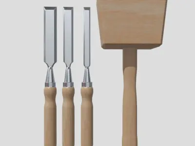 Chisel Pack With Hammer Low-poly 3D model