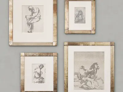 RH Antiqued Nailhead Gallery Frames 3D model