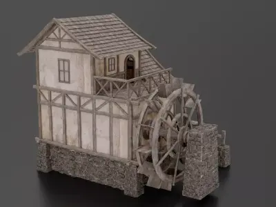 watermill medieval Low-poly 3D model