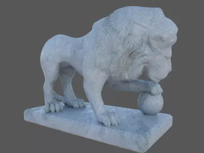 Sculpture-005 statue of lion with ball 3D model