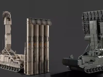 S-300V4  and Radar 9S15M  Rocket 9M82M Low-poly 3D model