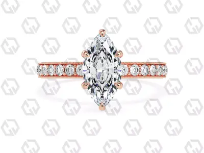 Ring 65 Marquise Shape milgrain pave set ring with Gems 3D print model