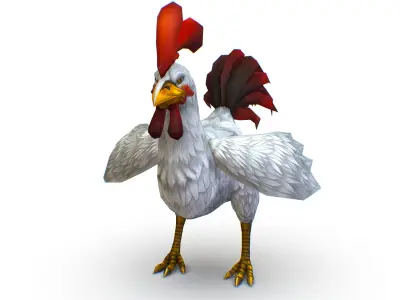 White Rooster With Red Comb And Tail Feathers Low-poly 3D model