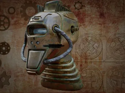 Steampunk Robot Head Low-poly 3D model