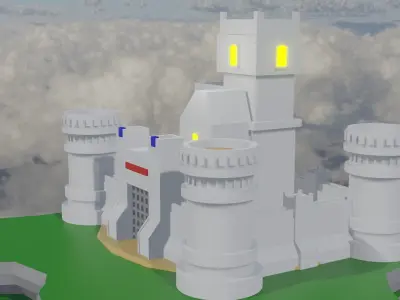 low poly castle in sky Low-poly 3D model