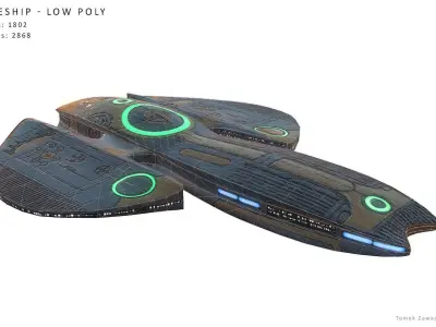 Spaceship - Low Poly with lights Low-poly 3D model