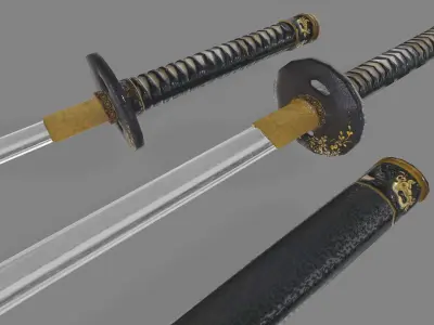 Japanese katana Low-poly 3D model