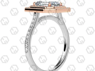 Ring 203 Emerald Shape Cathedral Double Halo pave set with Gems 3D print model