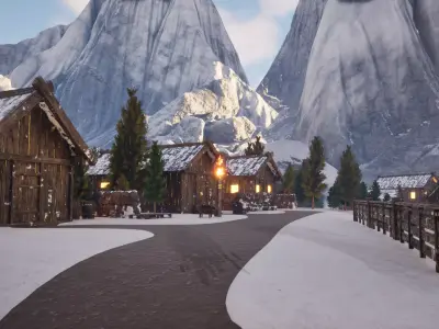 Winter Fjord Village 3D model