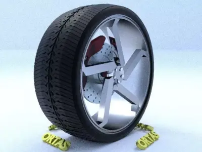 ORTAS CAR RIM 39 GAME READY RIM TIRE AND DISC 3D model