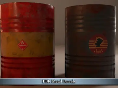 PBR Metal barrels Low-poly 3D model