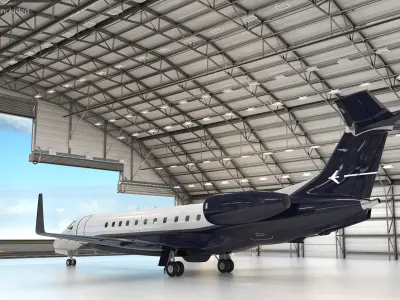 Private Jet Embraer Legacy 650E In Aircraft Hangar 3D model