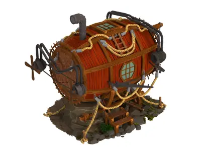 red submarine high-poly 3D model