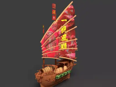 Chinese Junk Boat  Low-poly 3D model