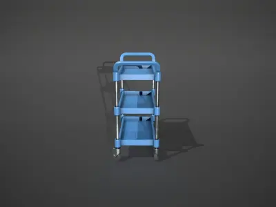 Three Tier Blue Service Cart Low-poly 3D model
