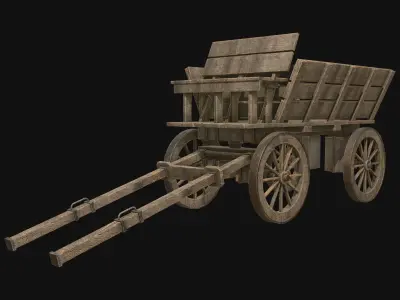 Medieval Wooden Cart 4 Low-poly 3D model
