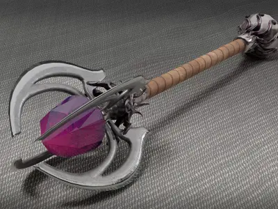 mace-axe 3d lowpoly sword with crystals Low-poly 3D model