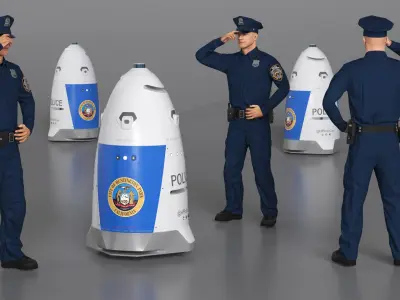 K5 Security Robot and Policeman 3D model