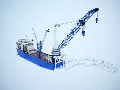 Pipelayer Crane Ship Used 3D model