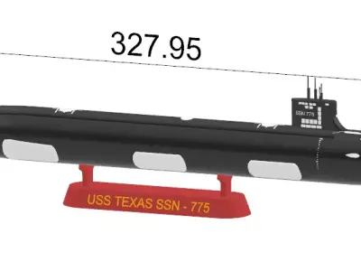 USS TEXAS SSN - 775 SUBMARINE 1-350 High Quality 3D print model