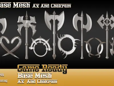 50 Base Mesh-vol1-Ax and Chakram --Game Ready -- 3D model