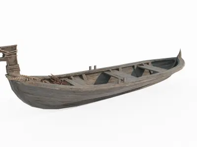 Ancient small wooden boat 3D model