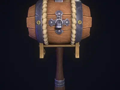 3D Wooden Hammer Barrel Hand-painted Style For Game Art 3D model