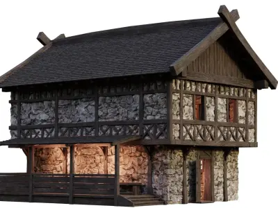 Old Medieval Building House 4K Textures GameReady 48 Low-poly 3D model