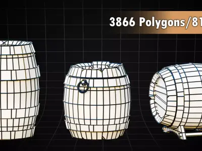 3d Stylized Wooden Barrels Pack Low-poly 3D model