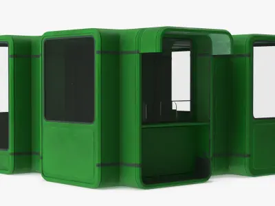 Urban Service Booth with Side Awning Green 3D model