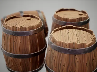 Stylized Barrels Low-poly 3D model