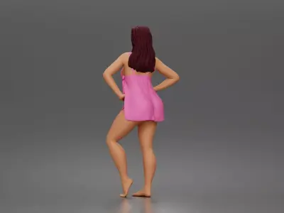 Barefoot Woman In Swimwear Cover Posing With Hands On Hips 3D print model