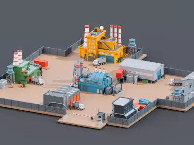 Low Poly Industrial City  120 plus Factory  Warehouse Assets Low-poly 3D model