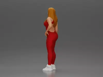 woman in red bodysuit striking a fashionable pose with sneakers 3D print model