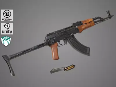 Light Machine Gun 10 Wood All PBR Unity UE Textures Low-poly 3D model
