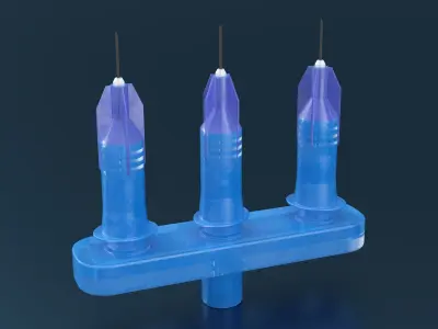 Multi Injector 3 Needles Straight Blue 3D model