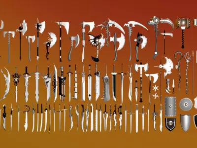 100 Fantasy Weapons Basemesh Pack V2 Low-poly 3D model