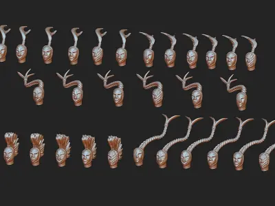 Harlequine combat squad masks 57 pieces set modular 3D print model