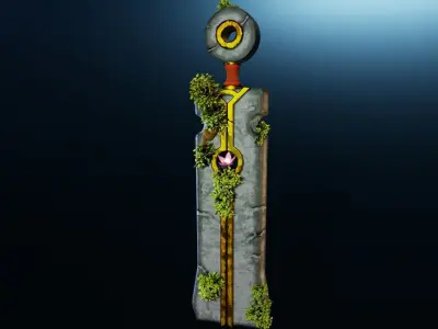 Sword Stylized Stone and Gold Low-poly 3D model