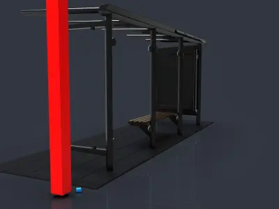 busstop bus stop with two benches and light 3D print model
