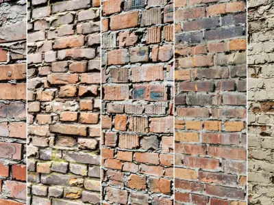 UE Damaged brick walls part 01 Low-poly 3D model