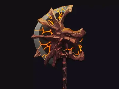 Axe Twohanded Large Weapon Cutting Fantasy Melee Hatchet Low-poly 3D model purchase