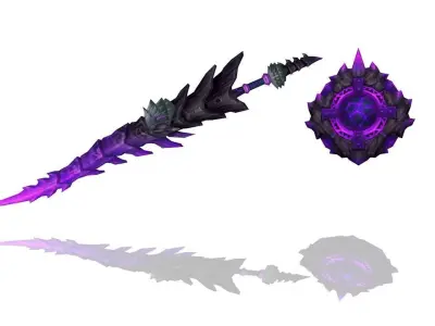Volcano King Spear and Shield Low-poly 3D model