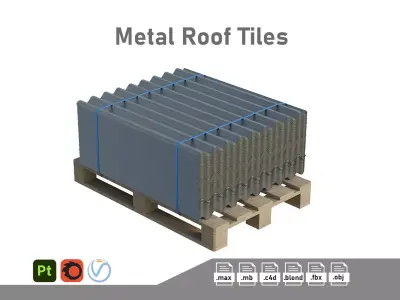 Metal Roof Tiles On Pallet 3D model