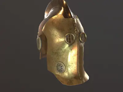 steampunk shield and helmet Low-poly 3D model