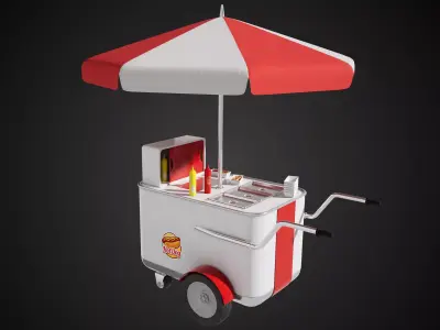 American Hotdog Cart Prop Low-poly 3D model