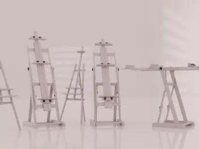 Easel Set  Wooden Studio Easels Low-poly 3D model