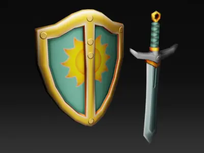 low-poly shield and sword - game ready Free low-poly 3D model