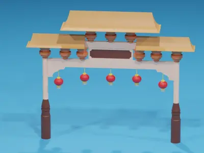 Cartoon Ancient Chinese Gate 3D model buy