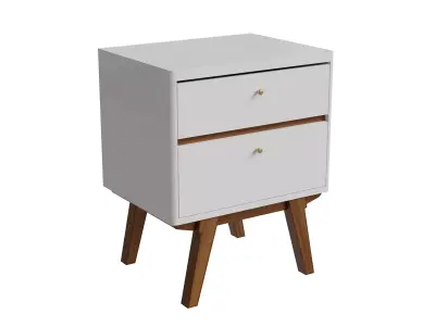 Retro White And Brown 2 Drawer Nightstand 3D model